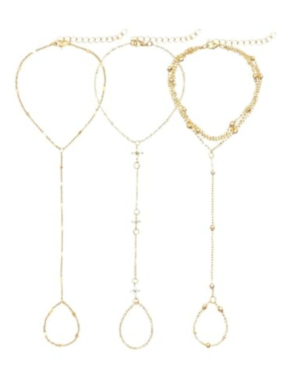 3Pcs Gold Plated Hand Chain Bracelets Set for Women Bracelet Hand Chain
